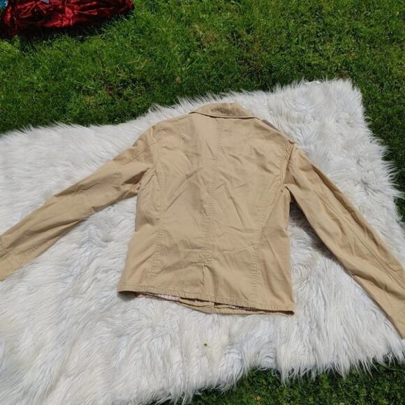 American Eagle Outfitters Khaki Jacket Button Size Medium M Classy Striped Cute - Picture 8 of 12
